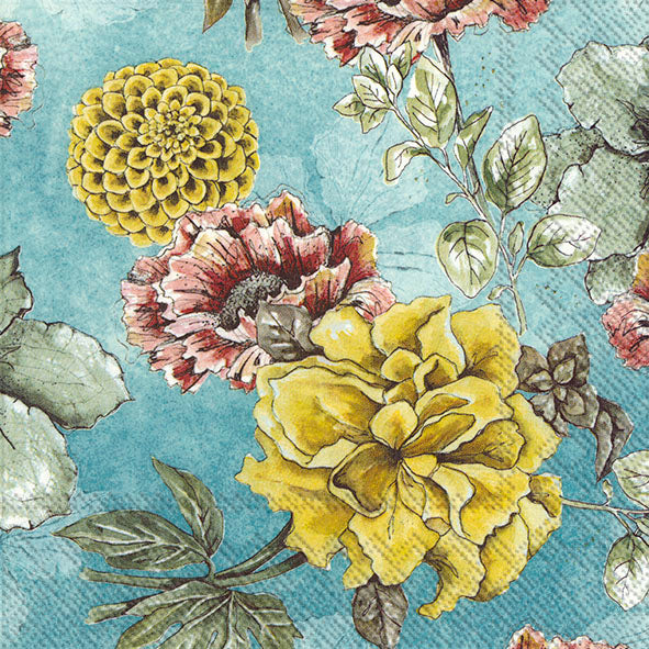 IHR : Lunch Napkin - BLOSSOM TALE turquoise